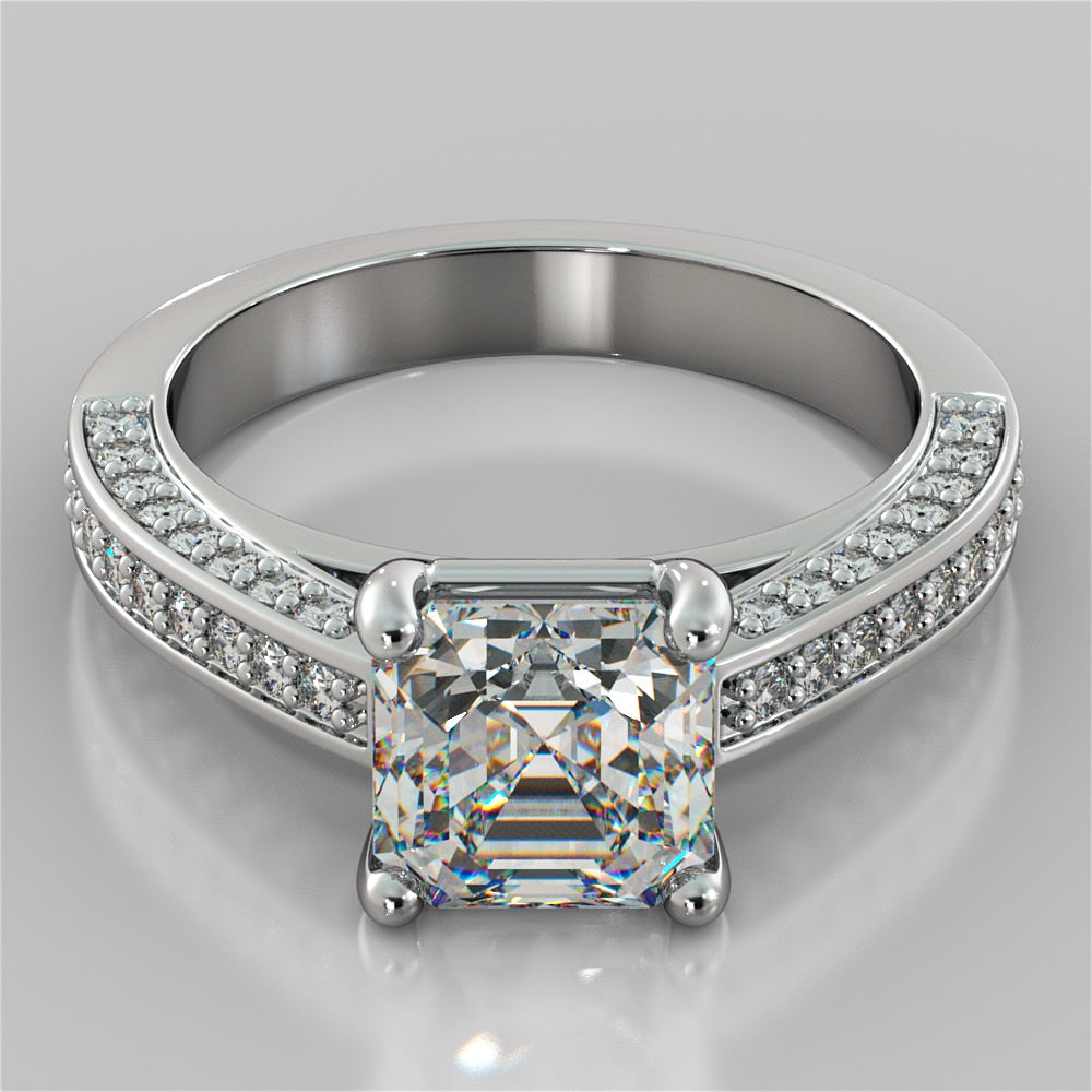 Asscher Cut Cathedral Style Wedding Set with Accents