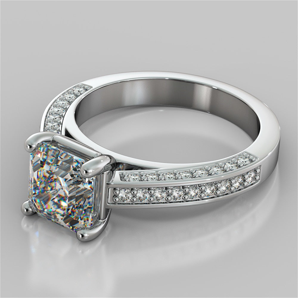 2.0Ct Asscher Cut Lab Grown Diamond Channel Set Cathedral Engagement Ring with Accents