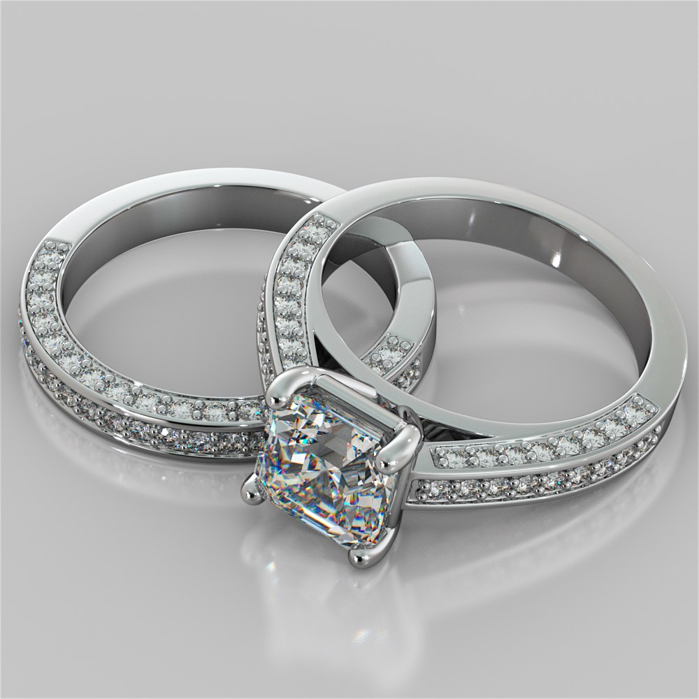 2.0Ct Asscher Cut Lab Grown Diamond Channel Set Cathedral Engagement Ring with Accents