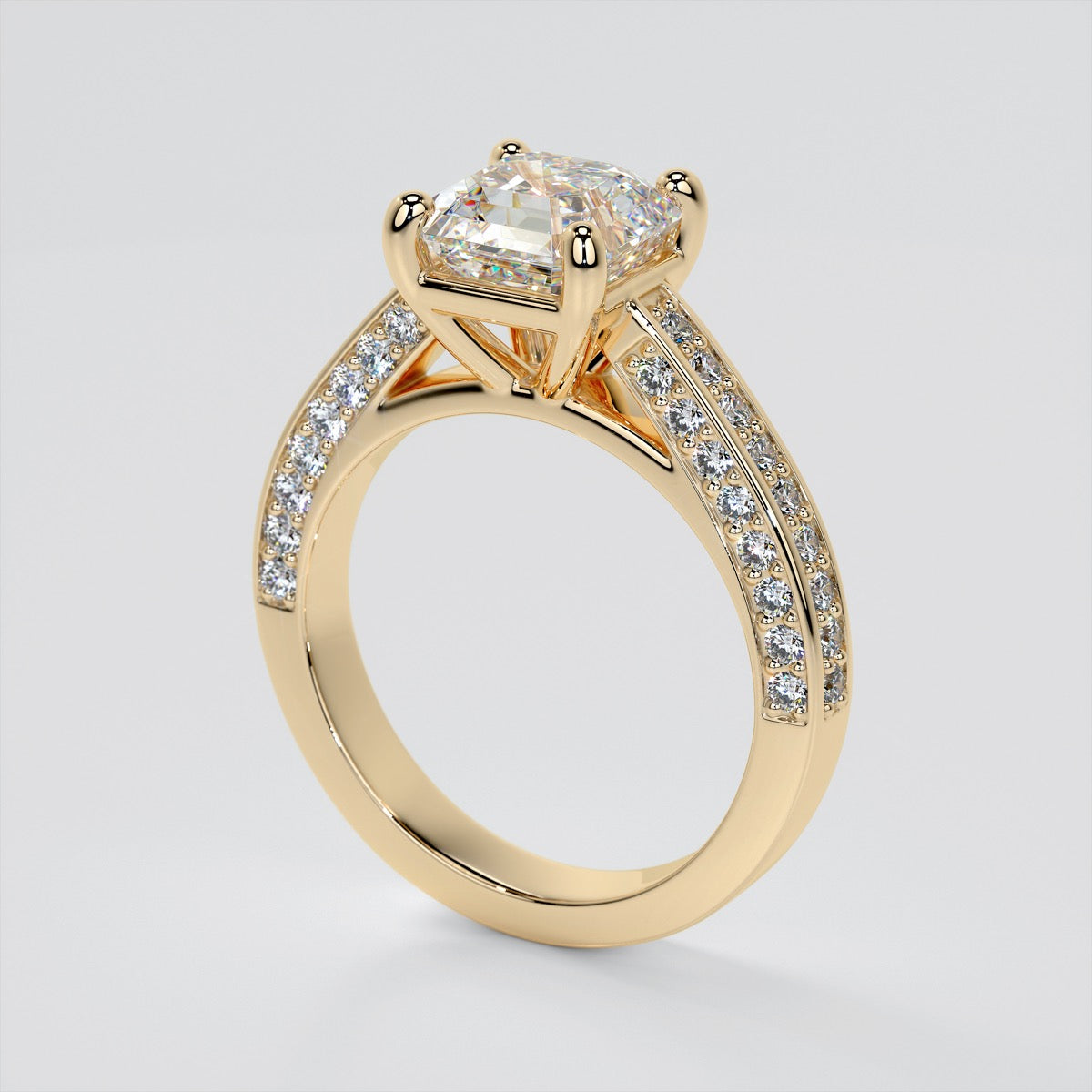 Asscher Cut Cathedral Style Wedding Set with Accents