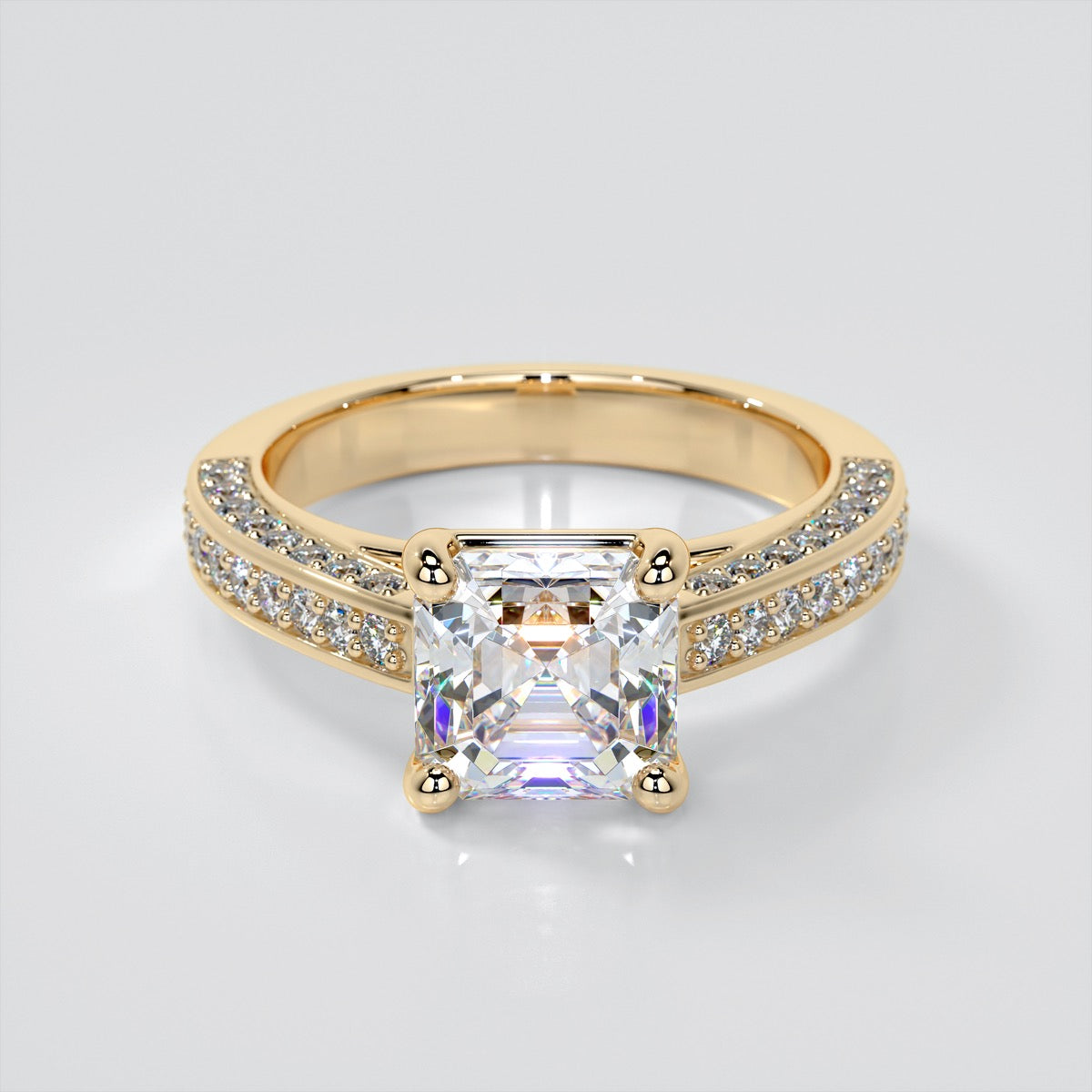 Cathedral Style Asscher Cut Trio-Wedding Set with Round Accents
