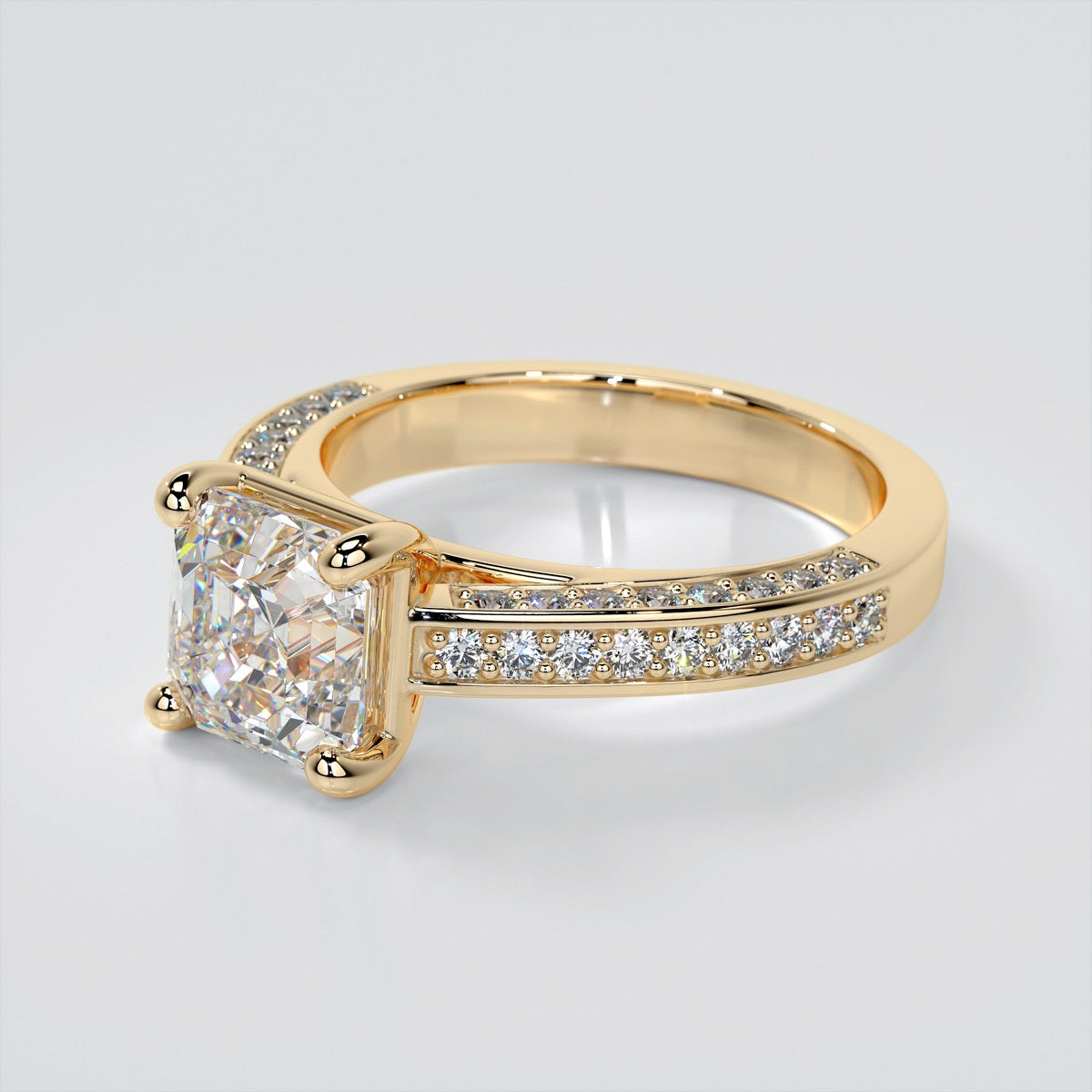 2.0Ct Asscher Cut Lab Grown Diamond Channel Set Cathedral Engagement Ring with Accents