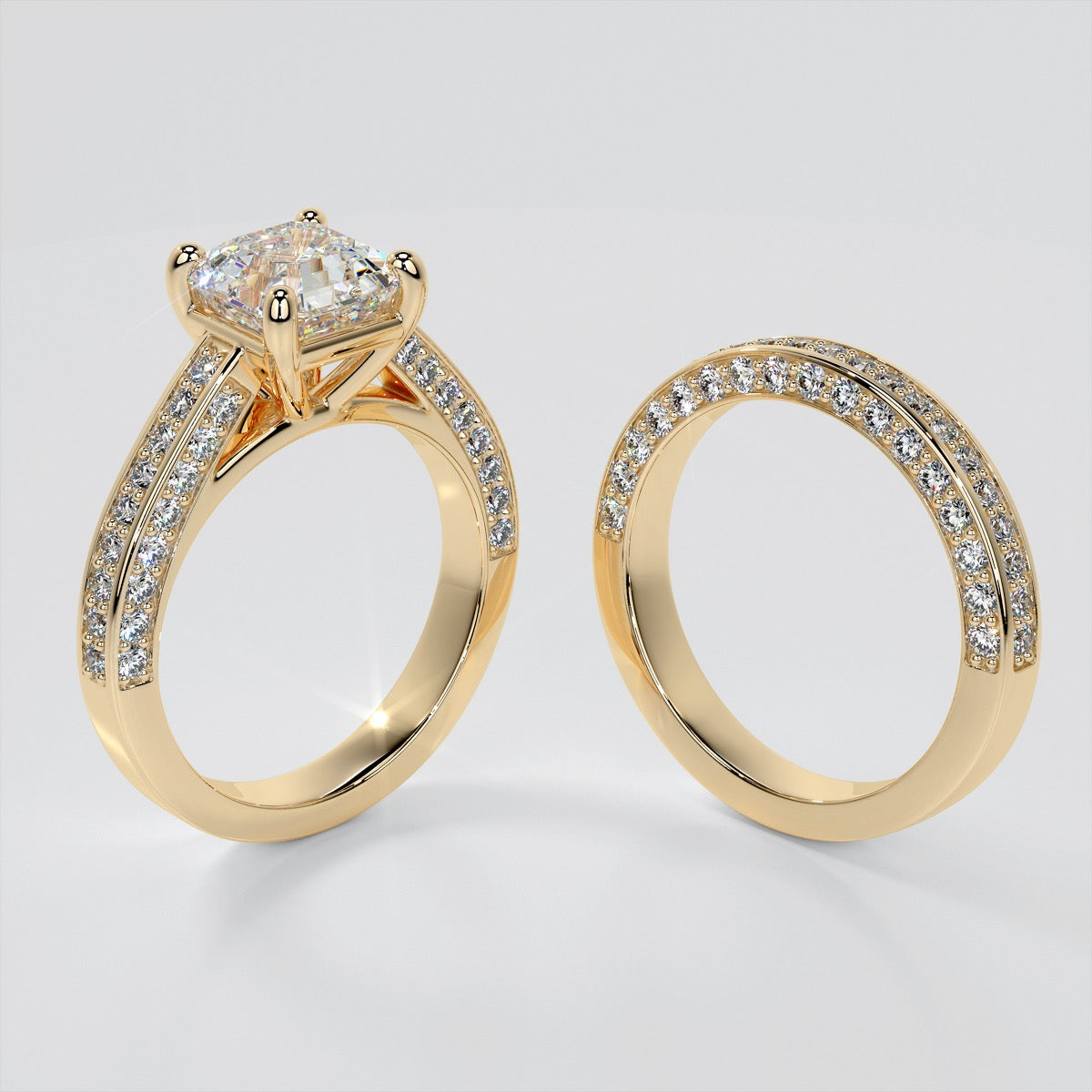 2.0Ct Asscher Cut Lab Grown Diamond Channel Set Cathedral Engagement Ring with Accents