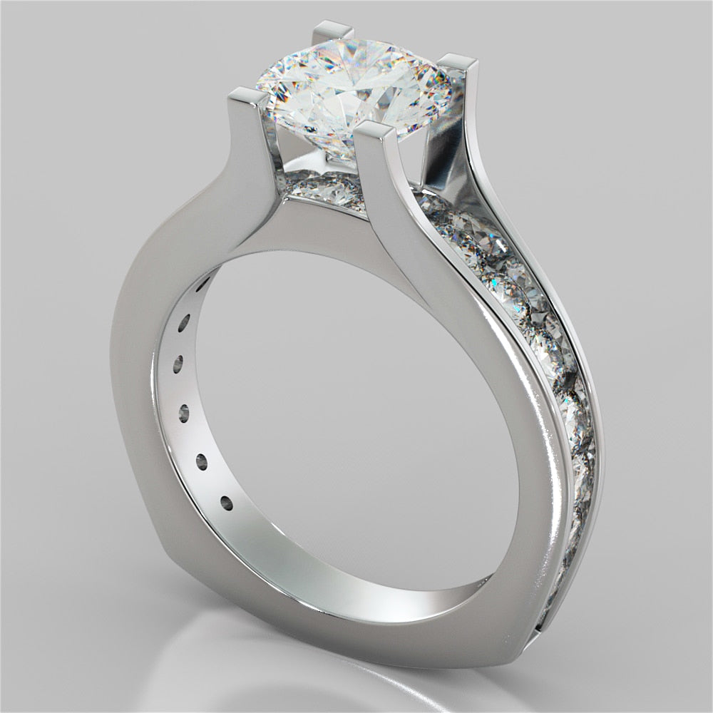 Round Cut Bridge Style Wedding Set with Euro Band