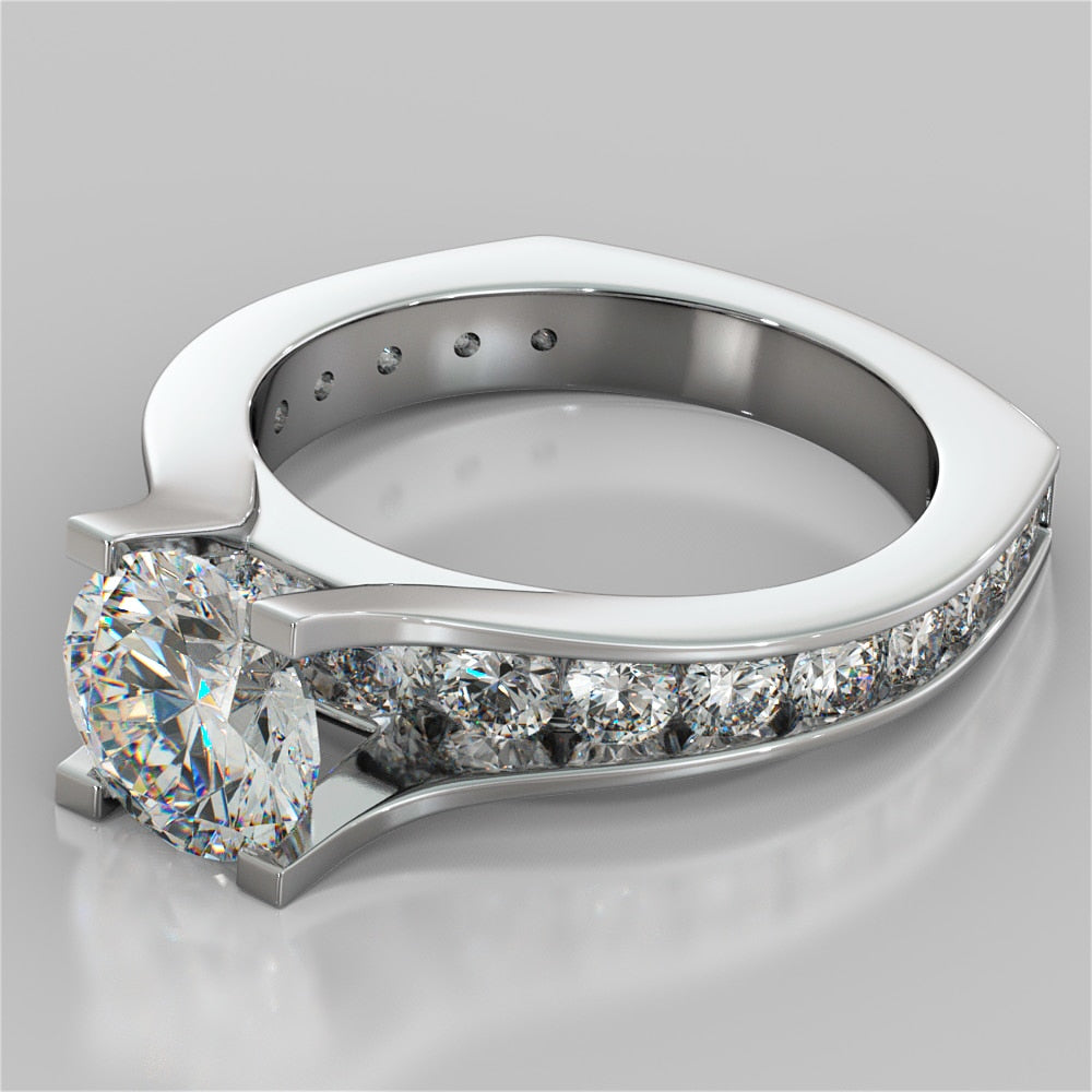 Round Cut Bridge Style Wedding Set with Euro Band
