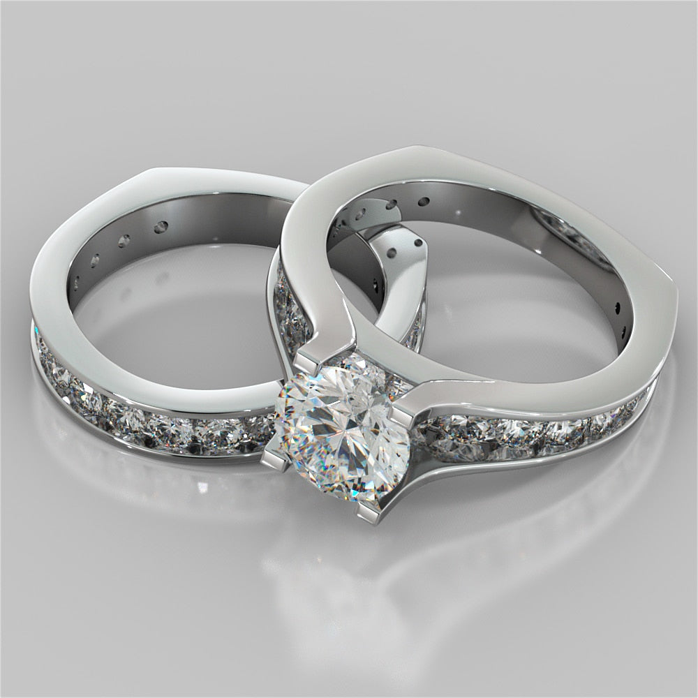 2.0Ct Round Cut Lab grown Diamond Engagement Ring with Channel Set Accents Euro Style