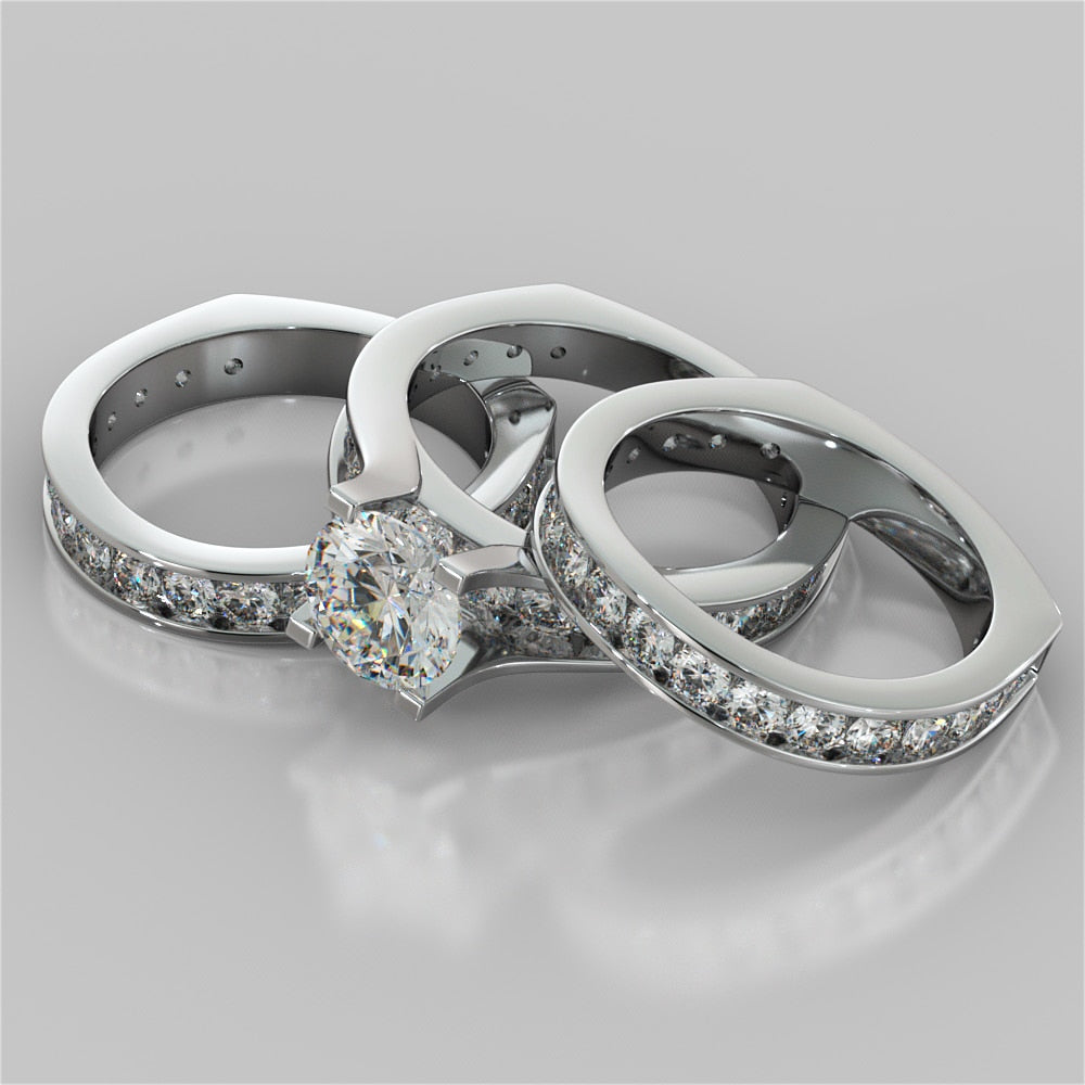 2.0Ct Round Cut Lab grown Diamond Engagement Ring with Channel Set Accents Euro Style