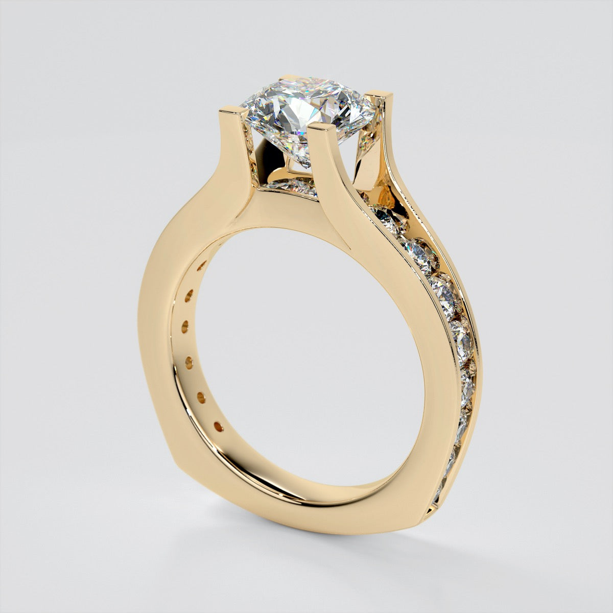 2.0Ct Round Cut Lab grown Diamond Engagement Ring with Channel Set Accents Euro Style