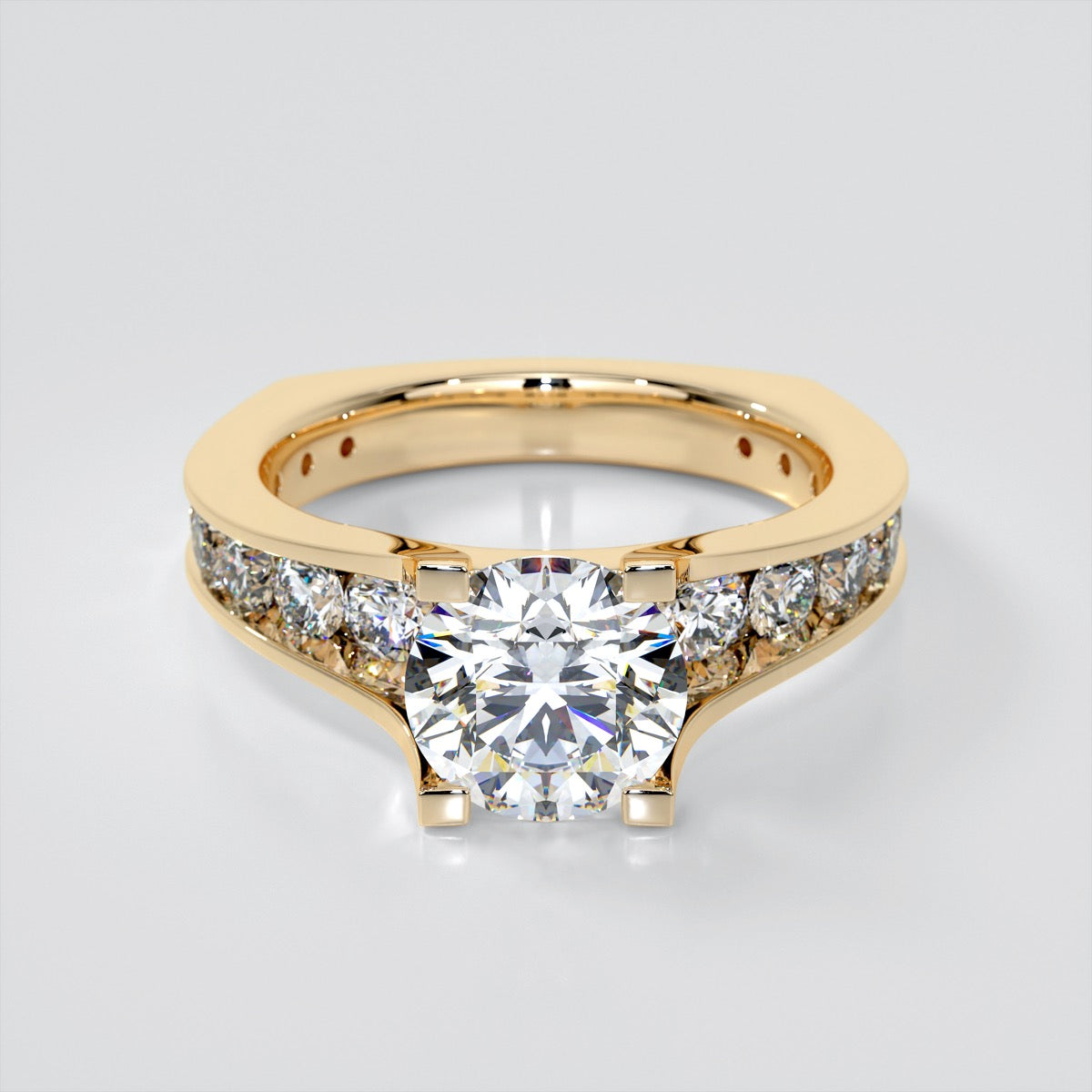 Round Cut Euro Style Engagement Ring with Channel Set Accents