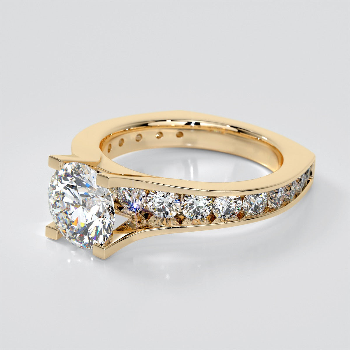 2.0Ct Round Cut Lab grown Diamond Engagement Ring with Channel Set Accents Euro Style