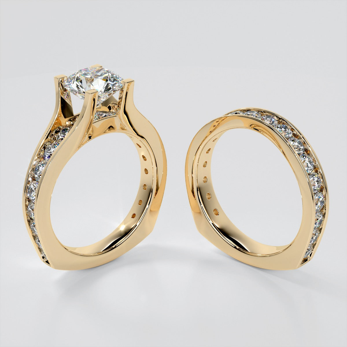 Round Cut Euro Style Engagement Ring with Channel Set Accents