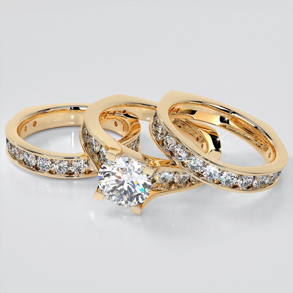 Round Cut Bridge Style Wedding Set with Euro Band