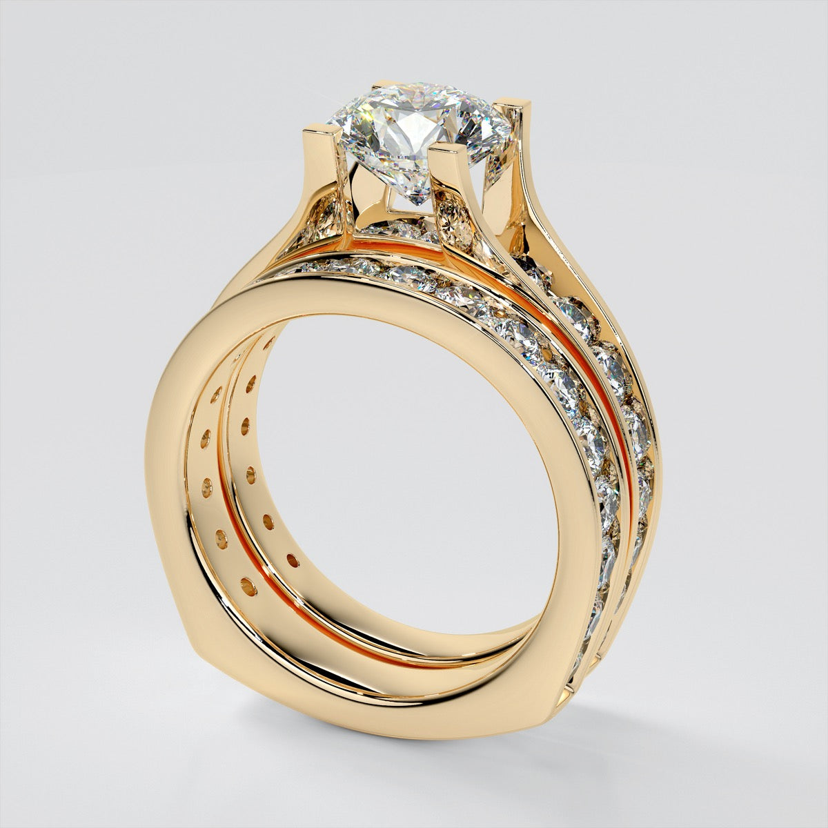Round Cut Euro Style Engagement Ring with Channel Set Accents