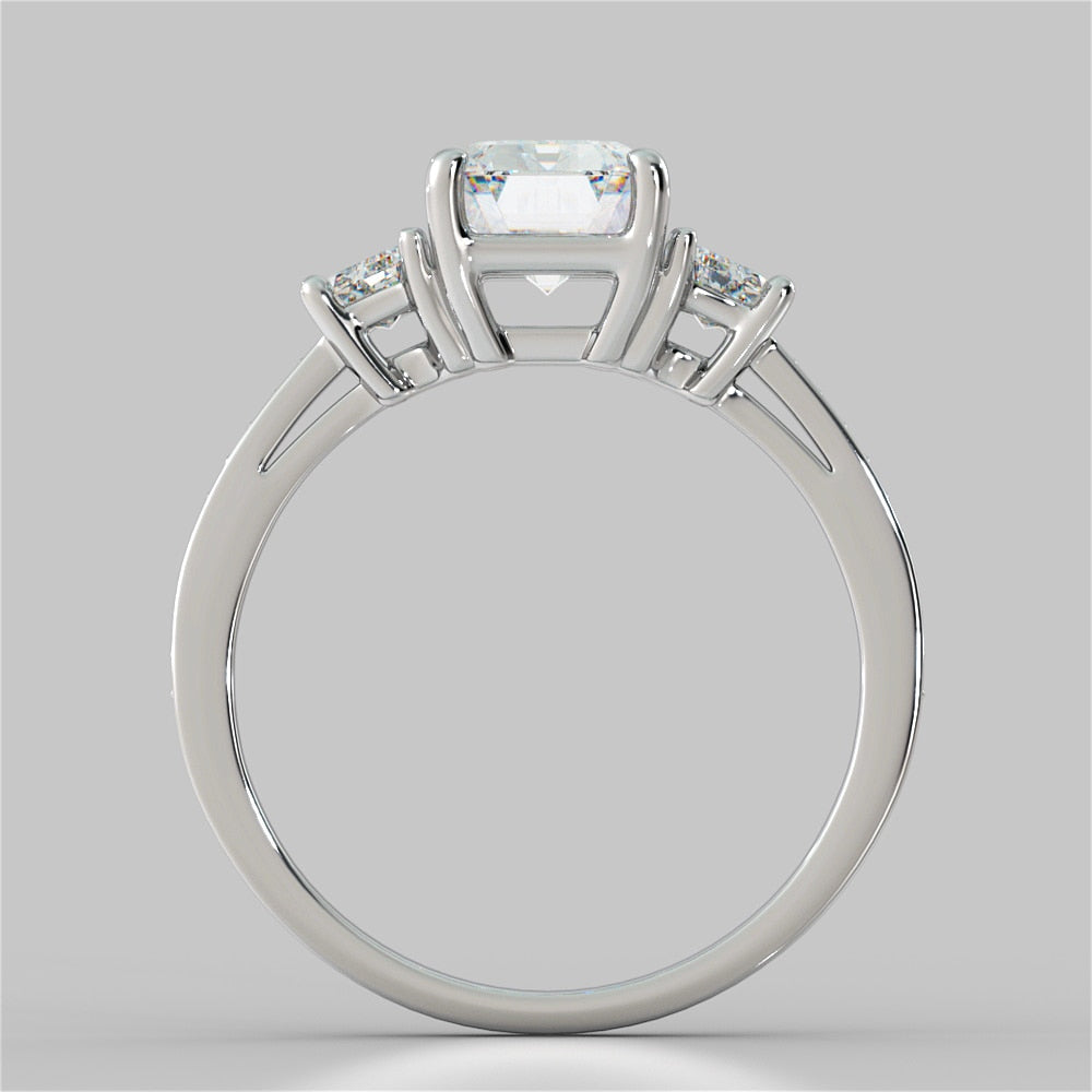 Emerald Cut and Trapezoids Accents Wedding Set With 2 Matching Bands