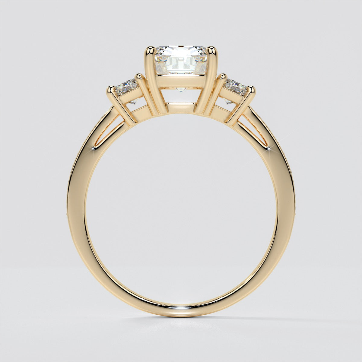 Lab Grown Diamond Emerald Cut Three-Stone Engagement Ring With Trapezoid Accents