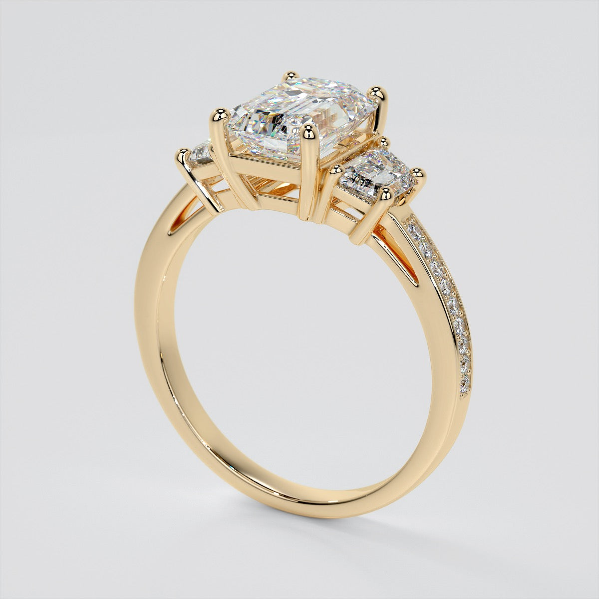 Emerald Cut and Trapezoids Accents Wedding Set With 2 Matching Bands