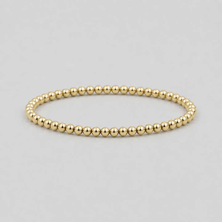 14K Yellow Gold-Filled Beaded Stackable Bracelet – 4MM Stretch Ball Bracelet