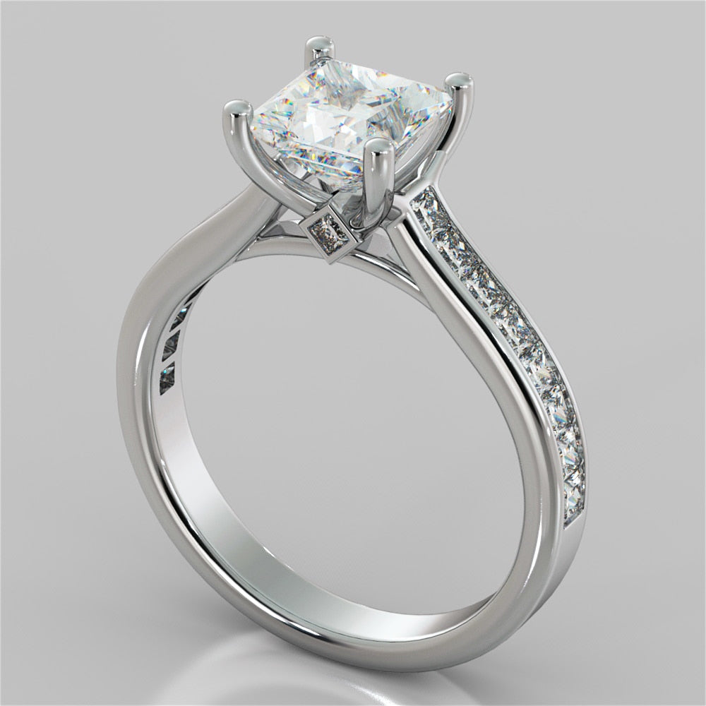 Lab Grown Diamond Princess Cut Channel Set Cathedral Style Engagement Ring