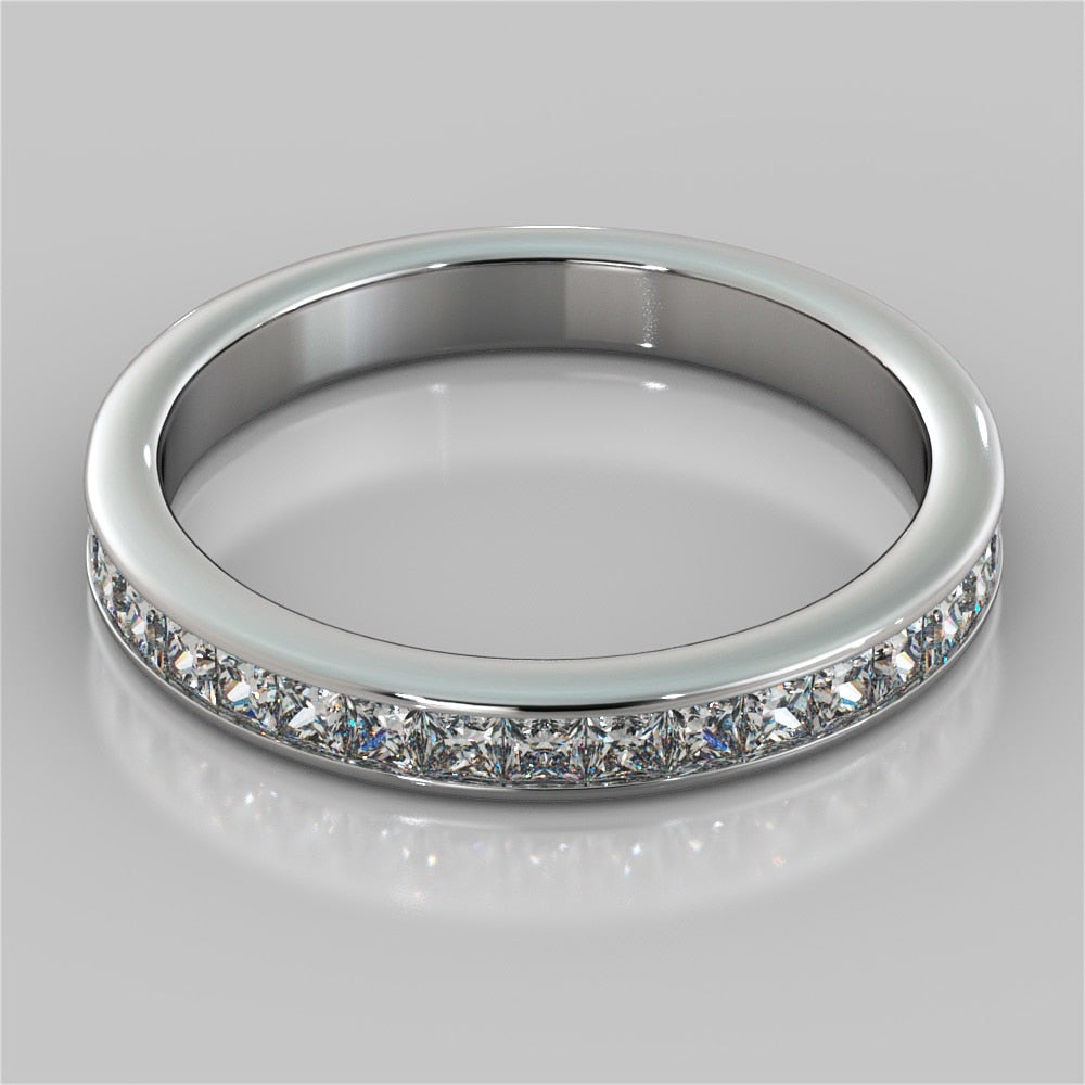 Princess Cut Channel Set Cathedral Style Wedding Set With 2 Matching Bands