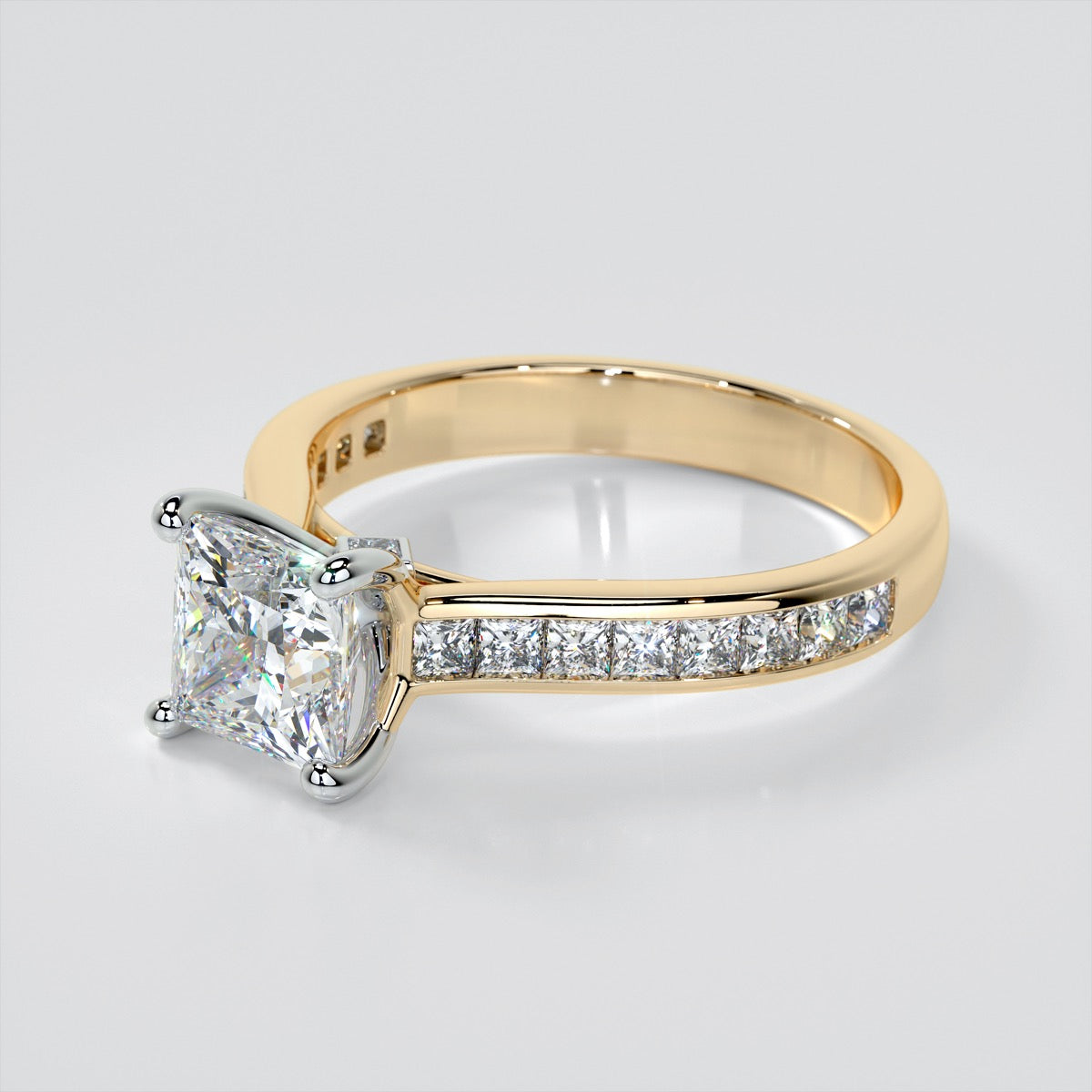 Princess Cut Channel Set Cathedral Style Wedding Set With 2 Matching Bands