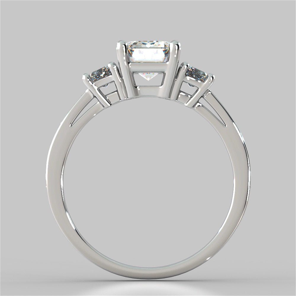 Lab Grown Diamond Radiant Cut Three-Stone Engagement Ring With Trapezoids