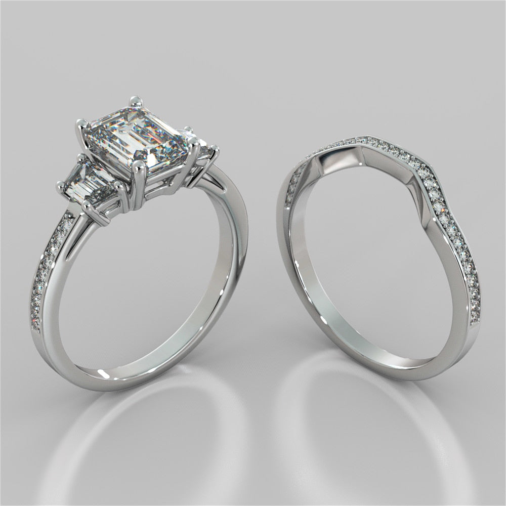 Lab Grown Diamond Radiant Cut Three-Stone Engagement Ring With Trapezoids