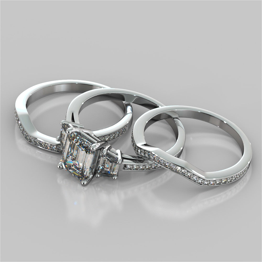 Radiant Cut and Trapezoids Accents Wedding Set With 2 Matching Bands