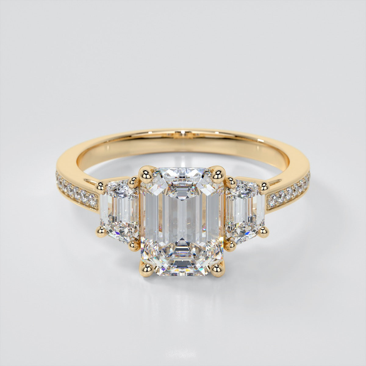 Radiant Cut and Trapezoids Accents Wedding Set With 2 Matching Bands