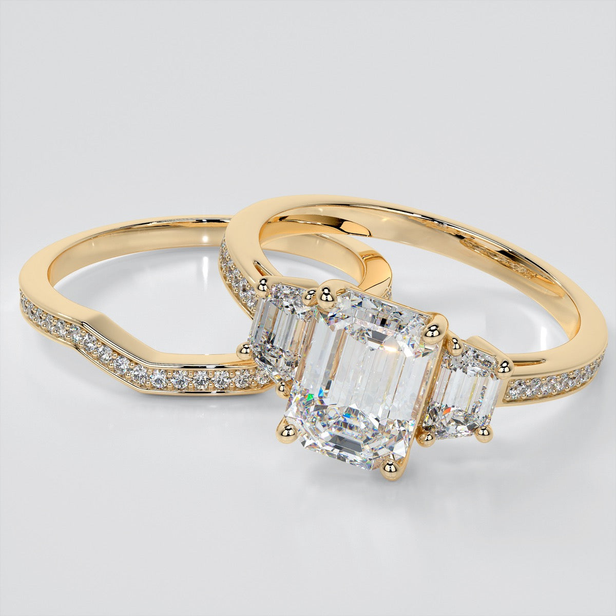 Radiant Cut and Trapezoids Accents Wedding Set With 2 Matching Bands