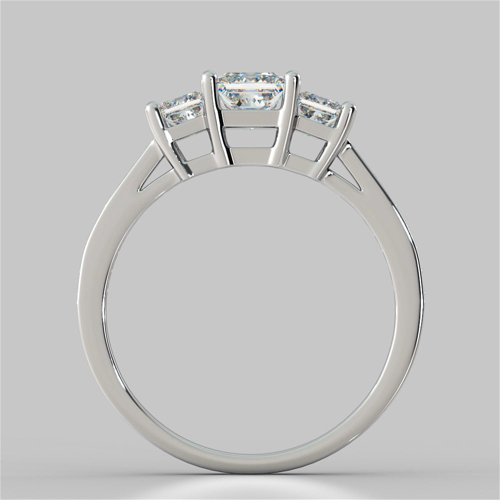 Princess Cut Accented Three Stone Wedding Set With 2 Matching Bands