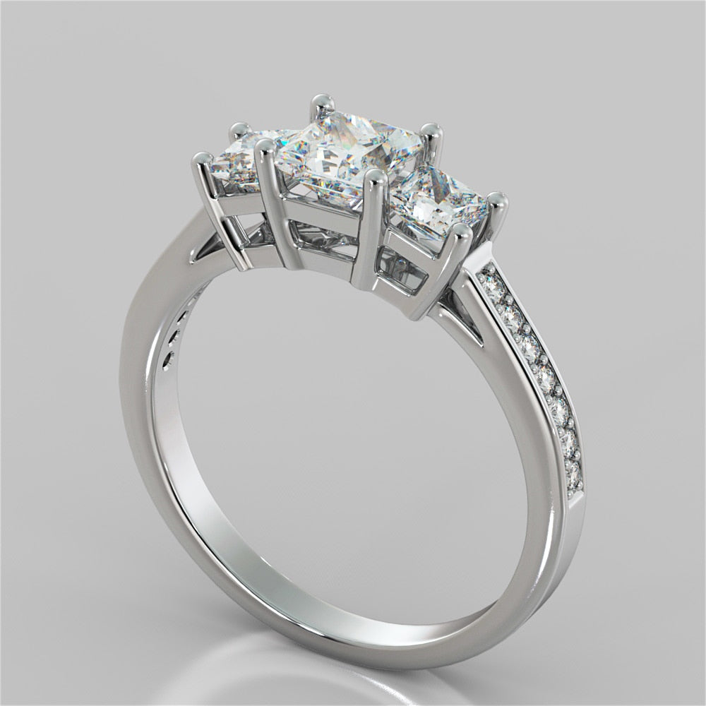Princess Cut Three Stone Engagement Ring With Accents
