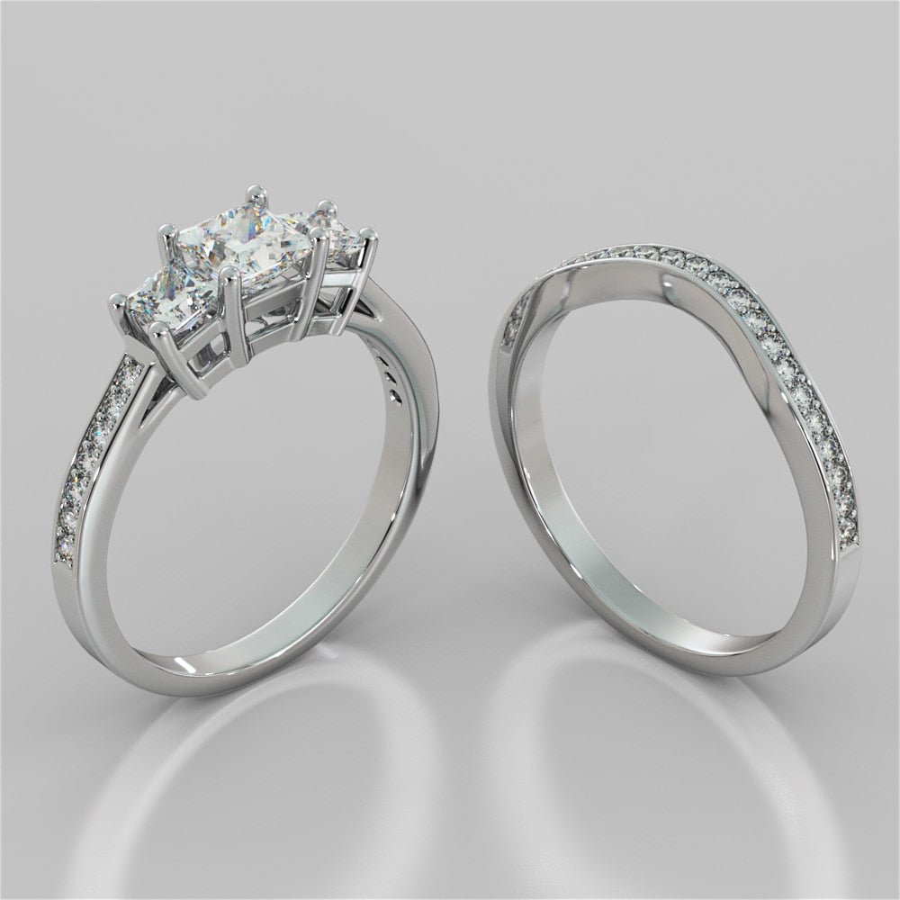 Princess Cut Three Stone Engagement Ring With Accents