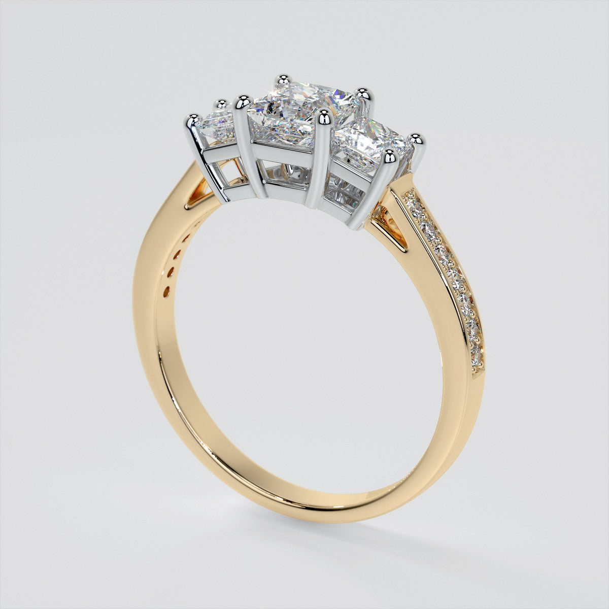 Lab Grown Diamond Princess Cut Three Stone Engagement Ring With Accents