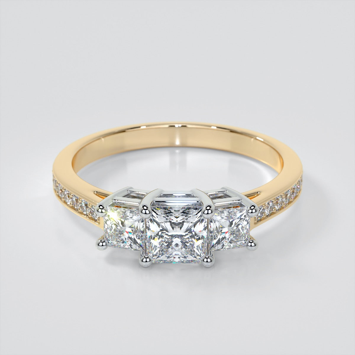 Princess Cut Three Stone Engagement Ring With Accents