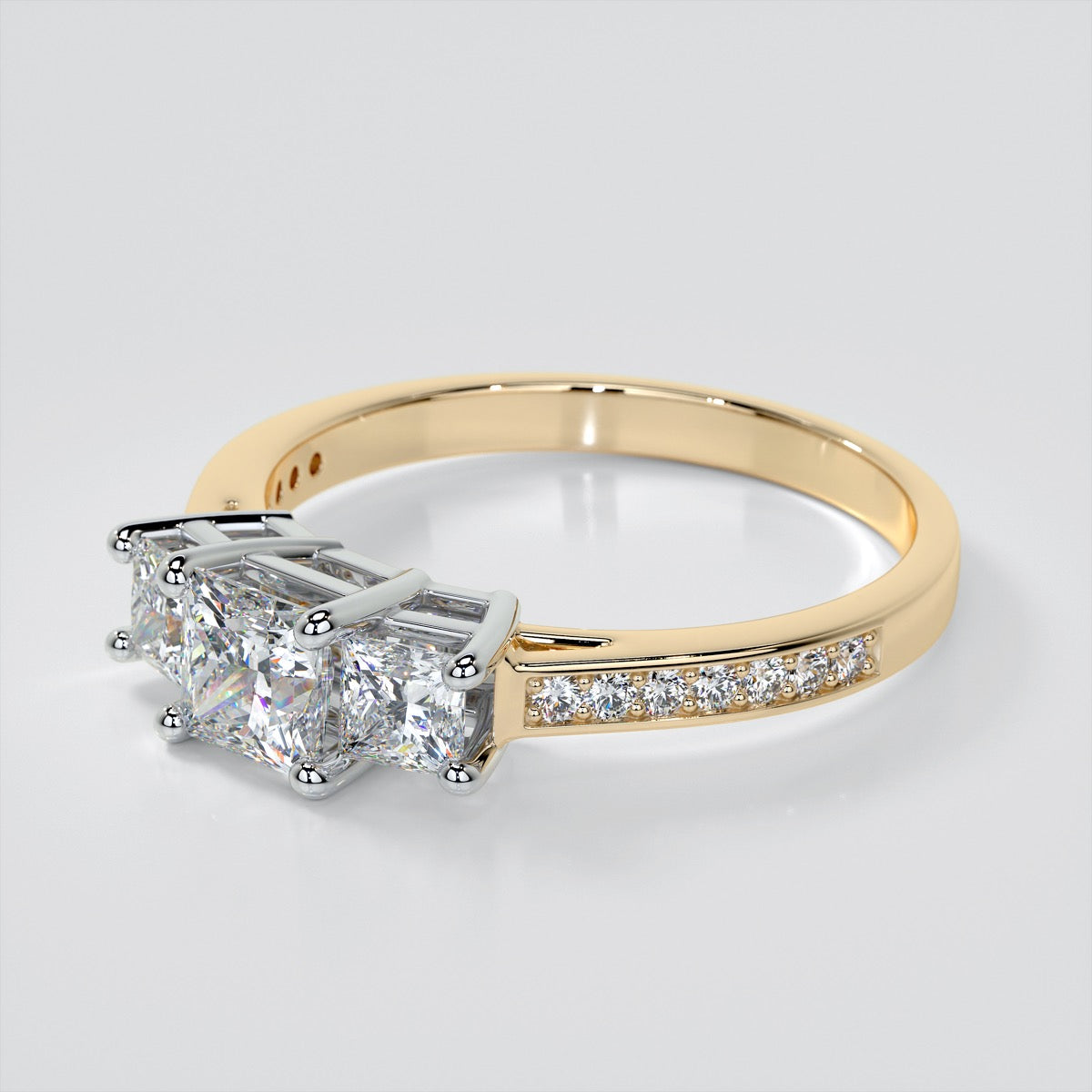 Lab Grown Diamond Princess Cut Three Stone Engagement Ring With Accents