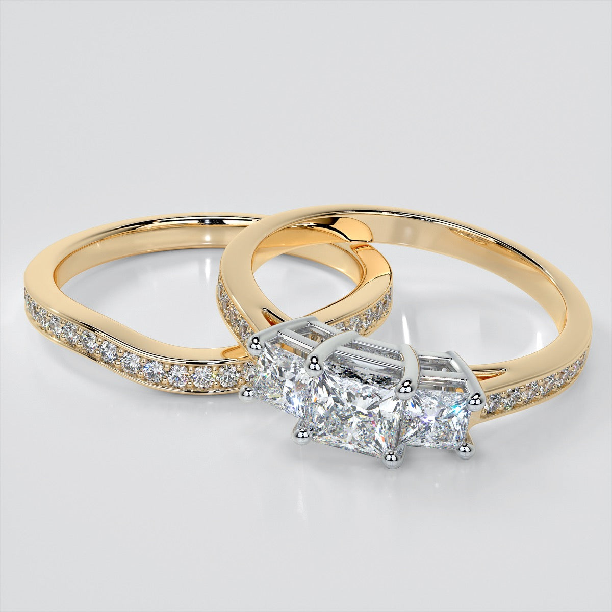 Lab Grown Diamond Princess Cut Three Stone Engagement Ring With Accents