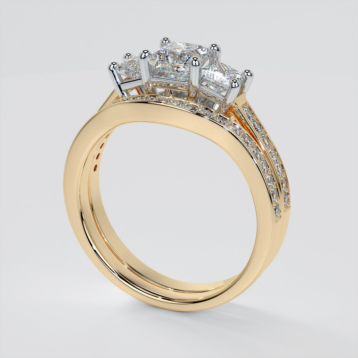 Lab Grown Diamond Princess Cut Three Stone Engagement Ring With Accents