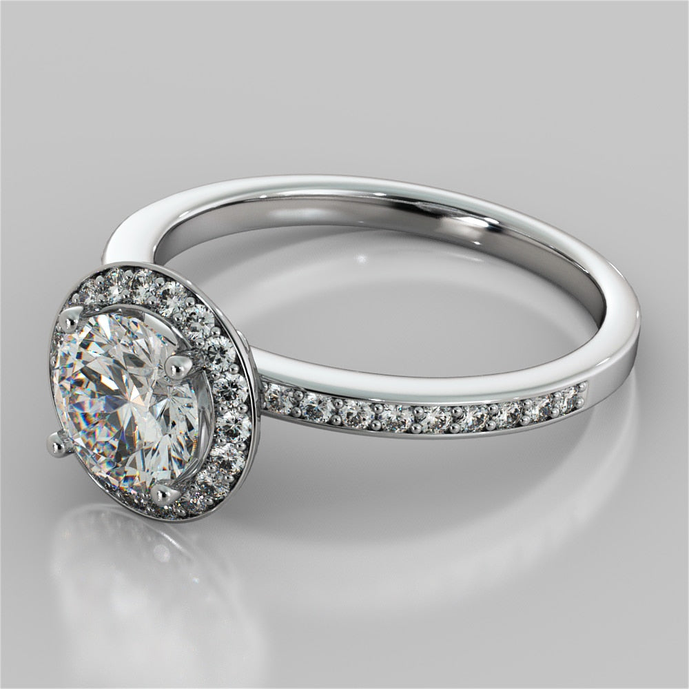 Round Cut Pavé Style Halo Wedding Set With Accents