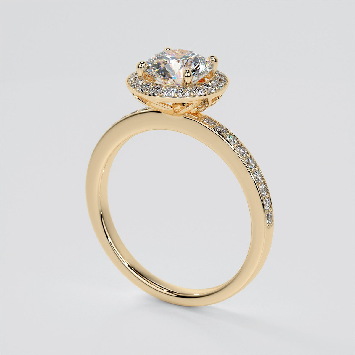 Round Cut Pavé Style Halo Wedding Set With Accents
