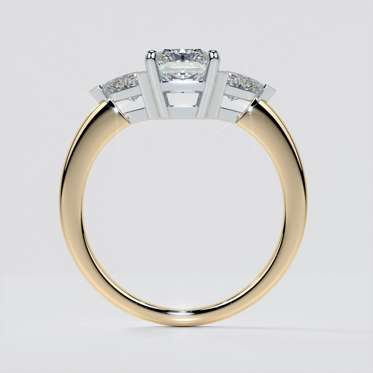 Radiant Cut Three-Stone Engagement Ring With Trillion Accents