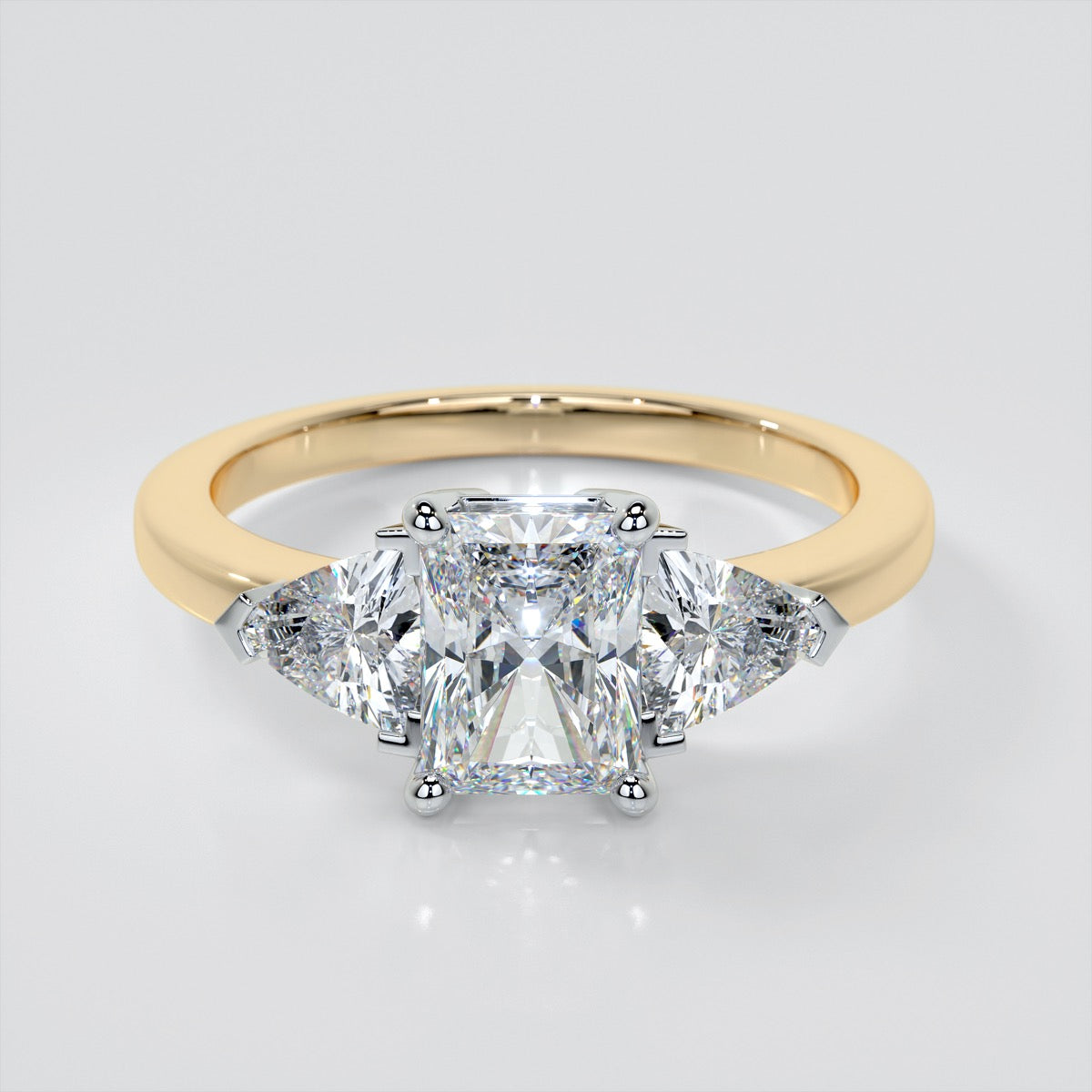 Lab Grown Diamond Radiant Cut Three-Stone Engagement Ring With Trillion Accents