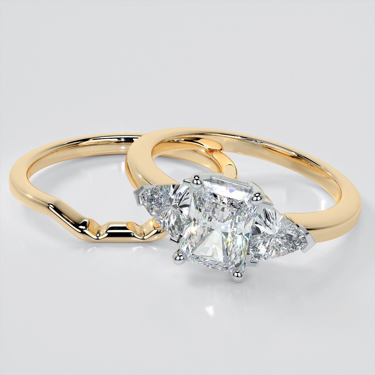 Lab Grown Diamond Radiant Cut Three-Stone Engagement Ring With Trillion Accents