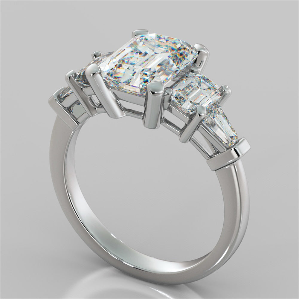 2.81Ct Emerald Cut Five-Stone Engagement Ring in 14K White Gold