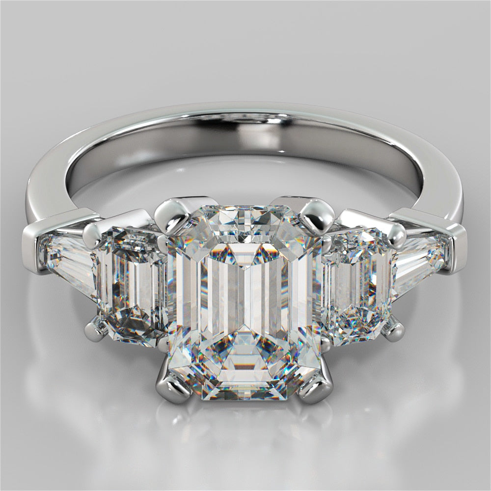 1.5Ct Emerald Cut Lab Grown Diamond Five-Stone Engagement Ring