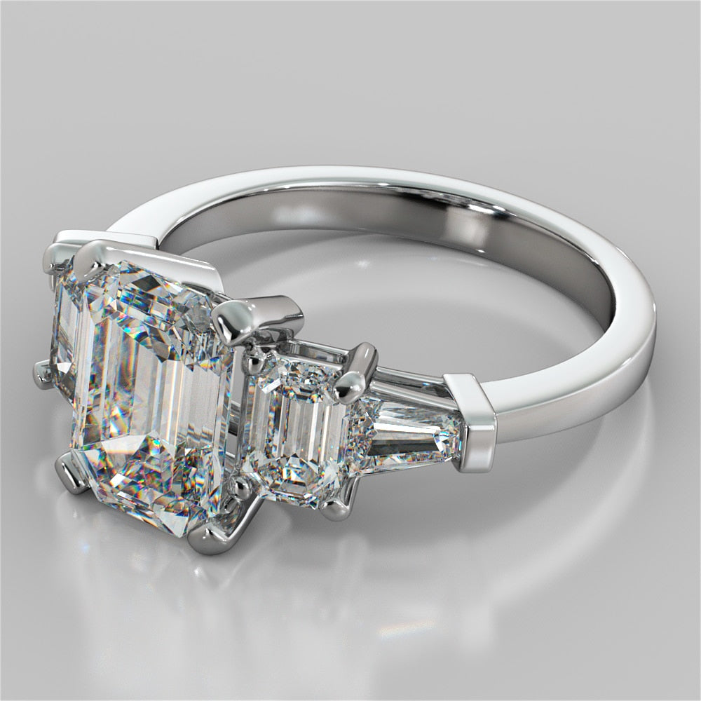 2.81Ct Emerald Cut Five-Stone Engagement Ring in 14K White Gold
