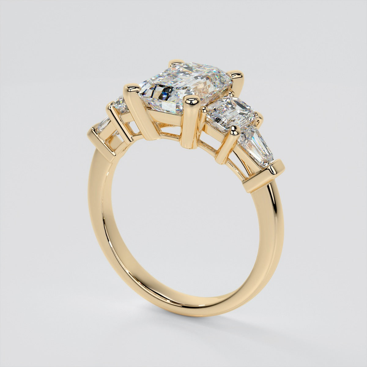 1.5Ct Emerald Cut Lab Grown Diamond Five-Stone Engagement Ring