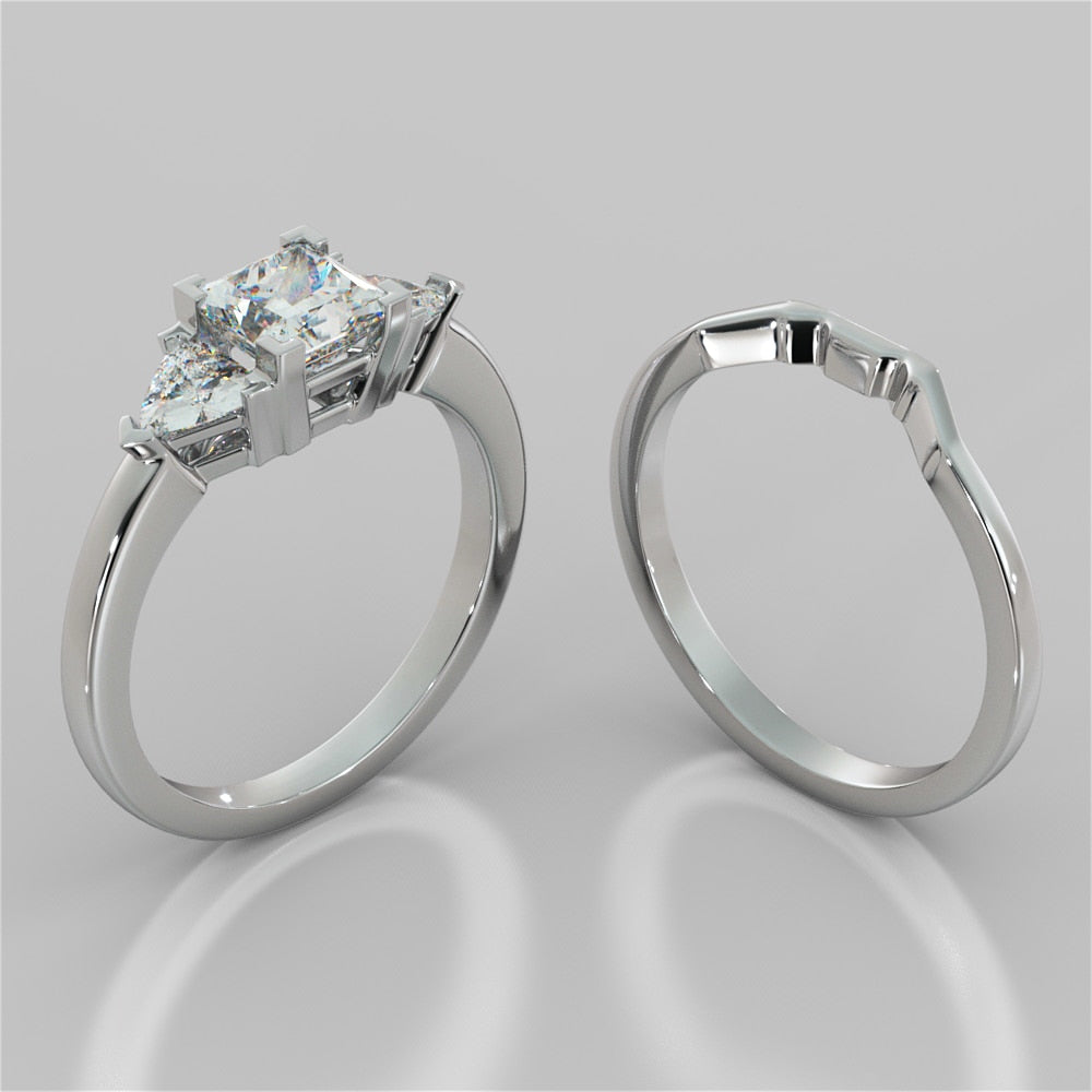 Princess Cut Three-Stone Engagement Ring With Trillion Accents