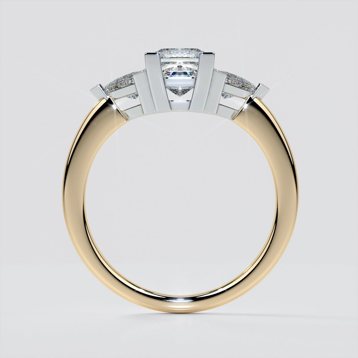 Lab Grown Diamond Princess Cut Three-Stone Engagement Ring With Trillion Accents