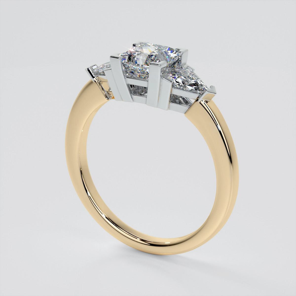 Princess Cut Three-Stone Wedding Set With Trillion Accents
