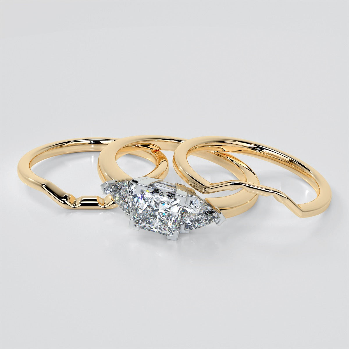 Princess Cut Three-Stone Engagement Ring With Trillion Accents